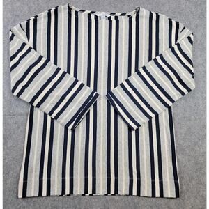 LL Bean Signature Shirt Womens Small Navy Ivory Striped Boatneck 3/4 Sleeve Hemp